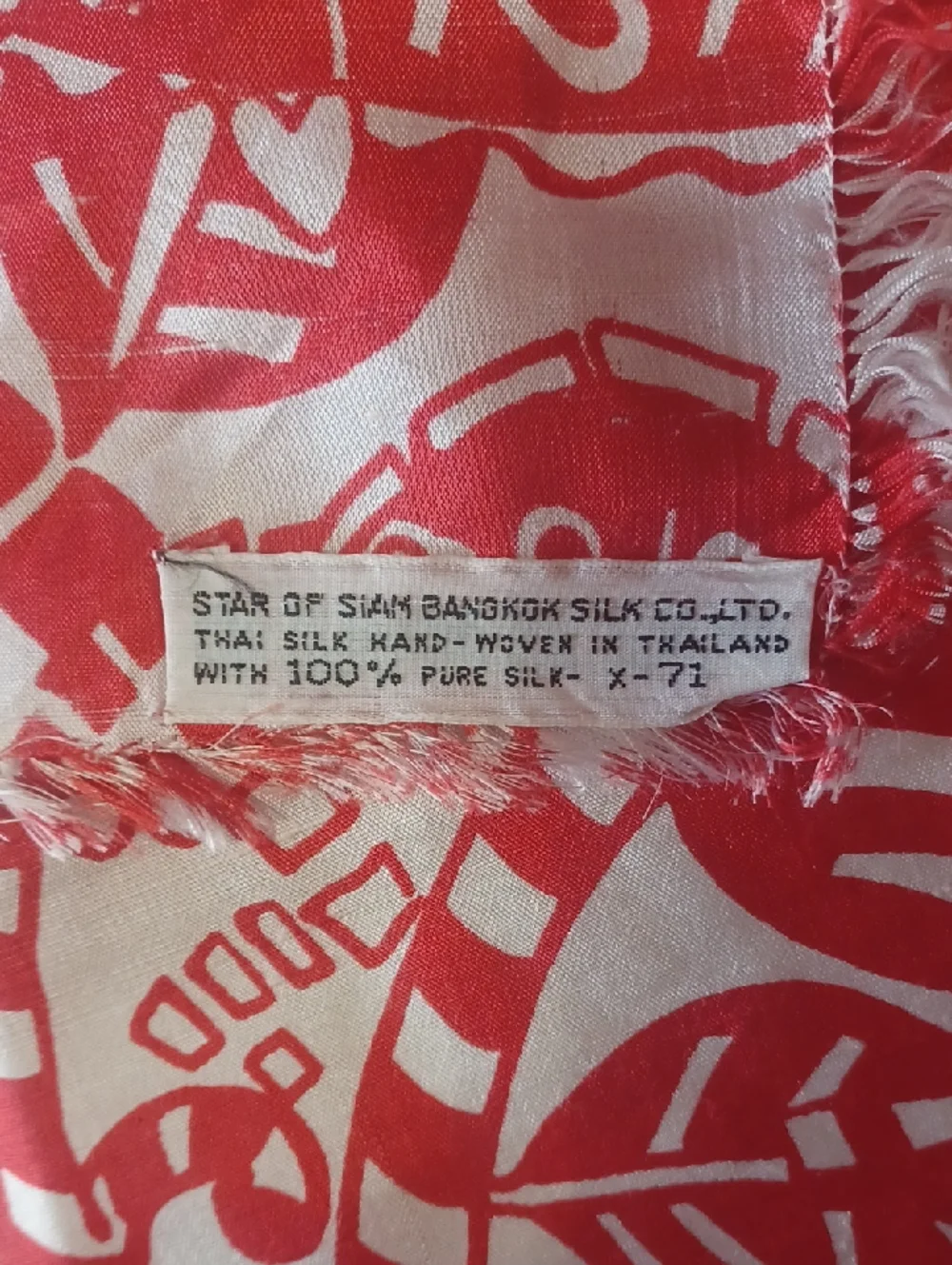 Vintage Thai Silk Scarf Star Of Siam Red White Mod Floral Resort Fringe 24×24
